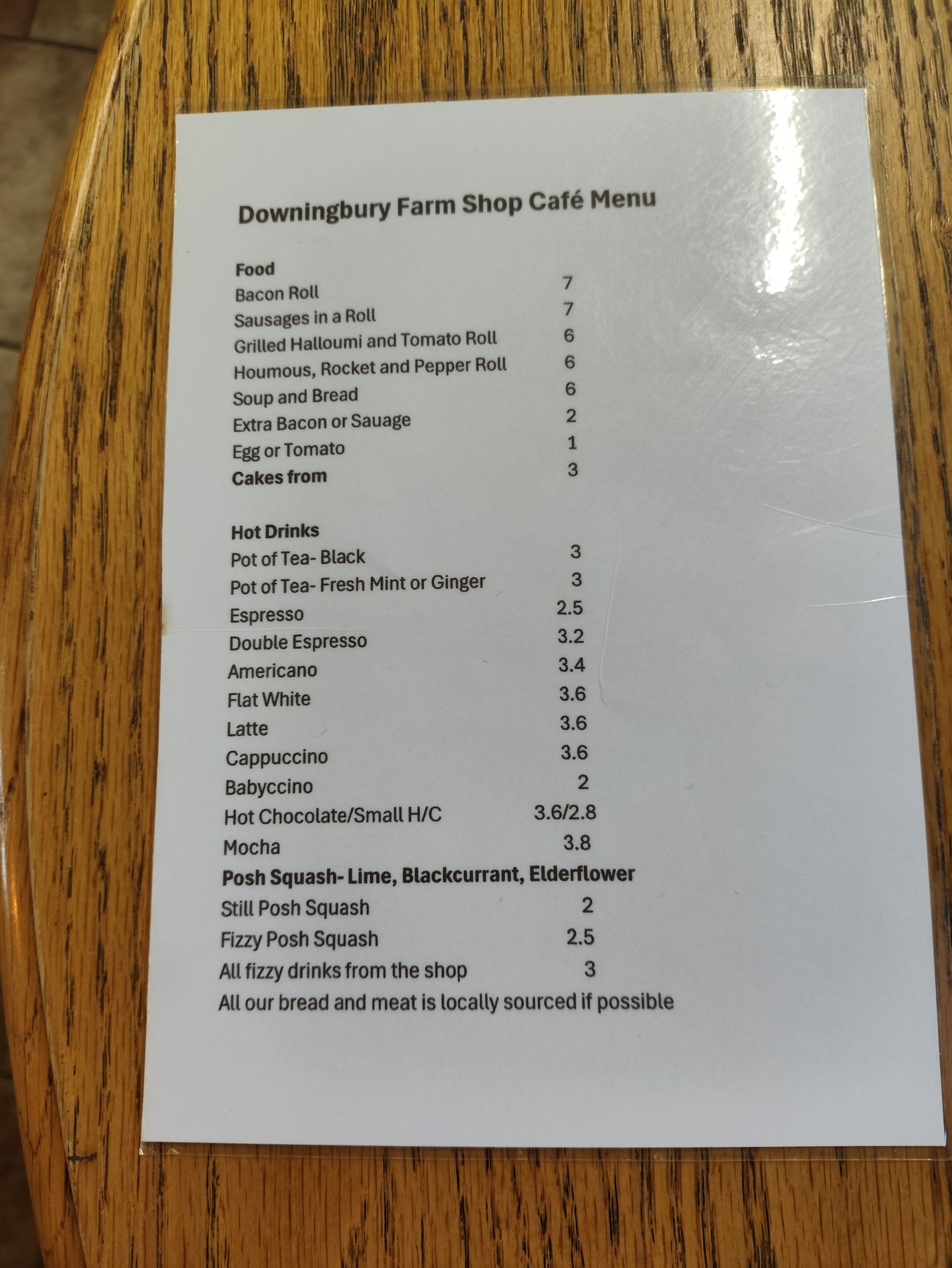 Farm Shop Menu